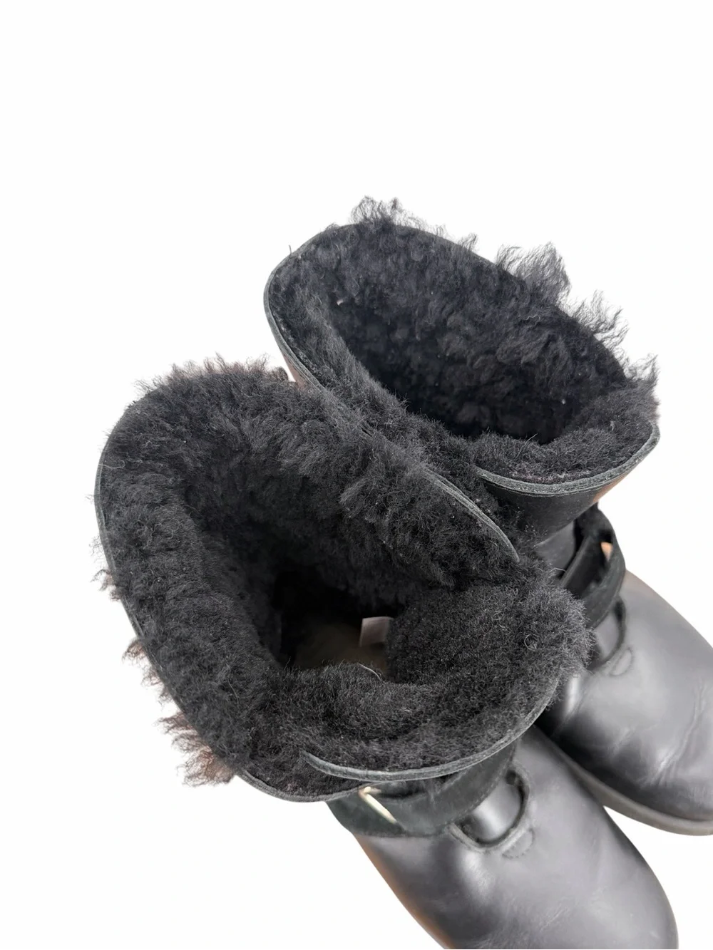 UGG Black Leather Shearling Buckle Boots Vibram Arctic Grip Waterproof 9